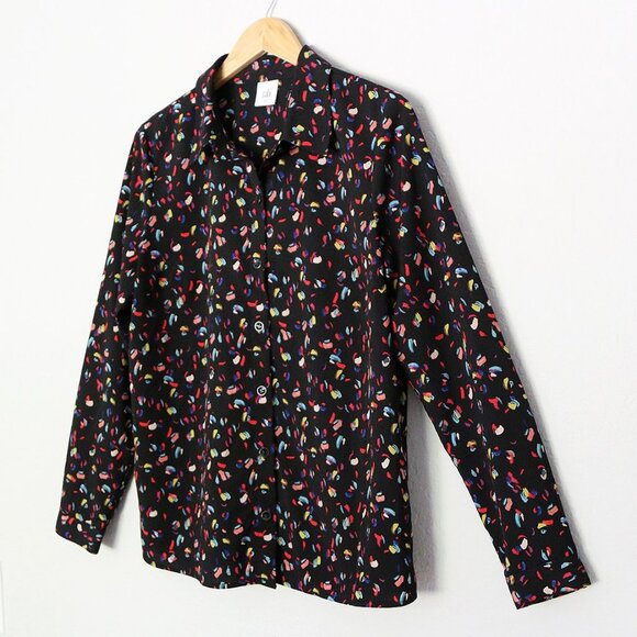 Cabi Ferris Button Front Shirt Blouse Top M #3423 Colorful Feather Confetti Mod - Picture 13 of 14